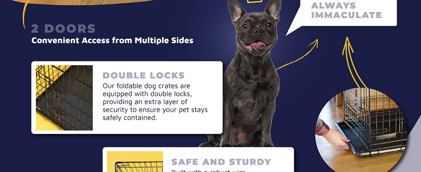 Dog Puppy Cage Folding 2 Door Crate with Plastic Tray
