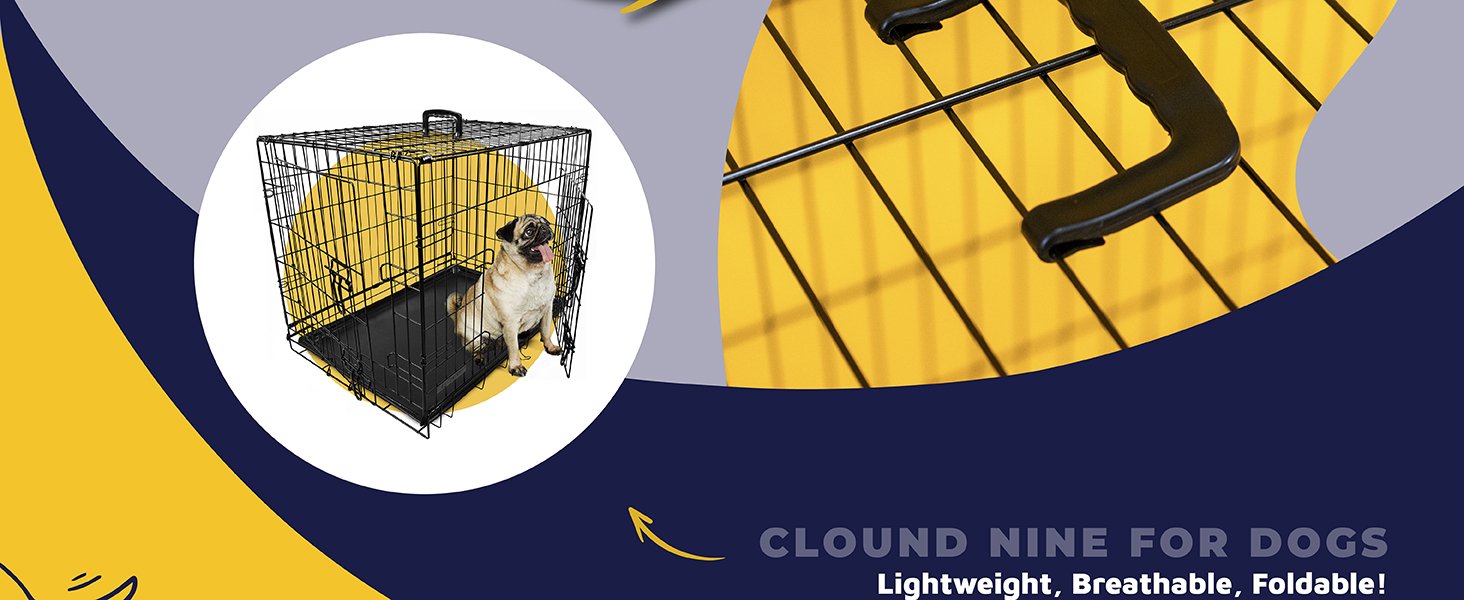Dog Puppy Cage Folding 2 Door Crate with Plastic Tray