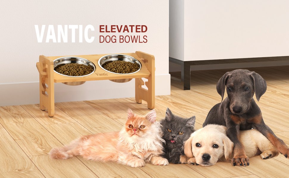 Vantic Elevated Dog Bowls-Adjustable Raised Dog Bowls with Stand for Small Size Dogs and Cats