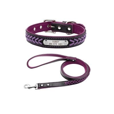 Beirui Soft Padded Genuine Leather Dog collar Personalised,Free Engraving No falling-off Nameplate