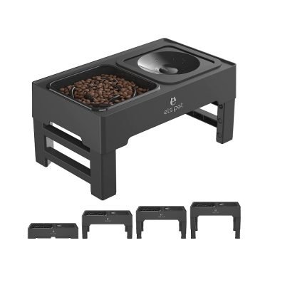 ELS PET Raised Dog Bowl, 2-in-1 Elevated Dog Bowl with Slow Feeder and Non-Spill Slow Water Bowl