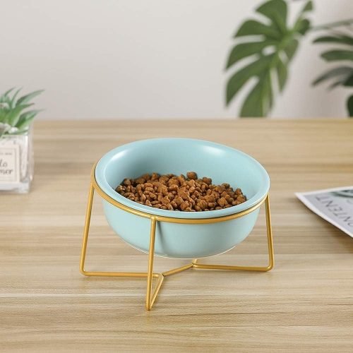 Ceramic Dog Bowls Elevated Tilted - Raised Dog Bowl with Metal Stand