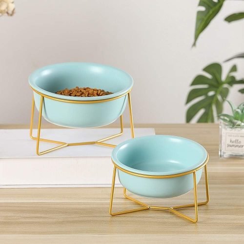 Ceramic Dog Bowls Elevated Tilted - Raised Dog Bowl with Metal Stand