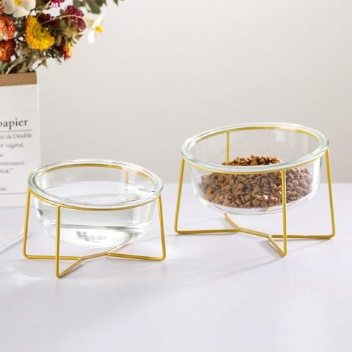 Ceramic Dog Bowls Elevated Tilted - Raised Dog Bowl with Metal Stand