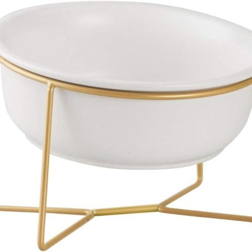 Ceramic Dog Bowls Elevated Tilted - Raised Dog Bowl with Metal Stand