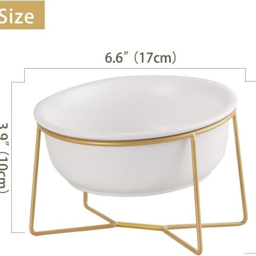 Ceramic Dog Bowls Elevated Tilted - Raised Dog Bowl with Metal Stand