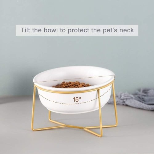 Ceramic Dog Bowls Elevated Tilted - Raised Dog Bowl with Metal Stand