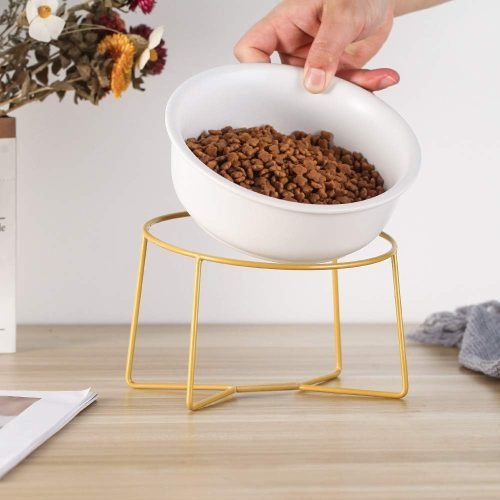 Ceramic Dog Bowls Elevated Tilted - Raised Dog Bowl with Metal Stand