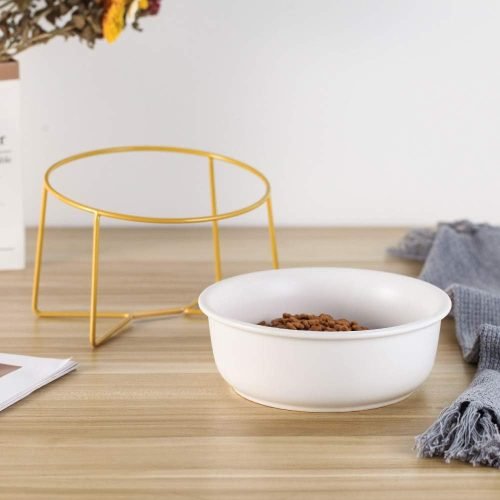 Ceramic Dog Bowls Elevated Tilted - Raised Dog Bowl with Metal Stand