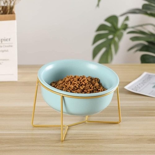 Ceramic Dog Bowls Elevated Tilted - Raised Dog Bowl with Metal Stand