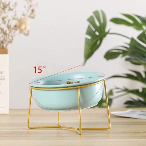 Ceramic Dog Bowls Elevated Tilted - Raised Dog Bowl with Metal Stand