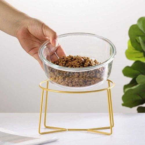 Ceramic Dog Bowls Elevated Tilted - Raised Dog Bowl with Metal Stand