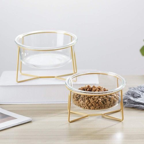 Ceramic Dog Bowls Elevated Tilted - Raised Dog Bowl with Metal Stand
