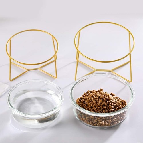 Ceramic Dog Bowls Elevated Tilted - Raised Dog Bowl with Metal Stand