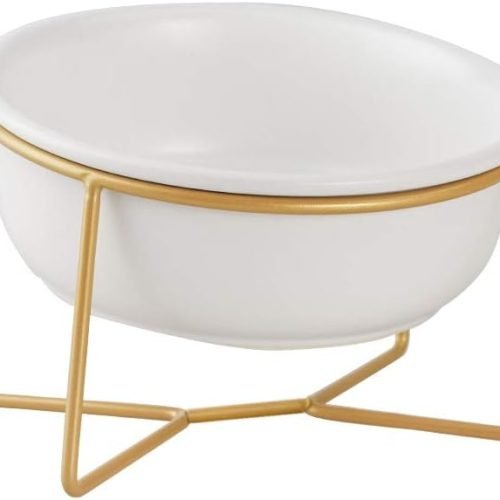 Ceramic Dog Bowls Elevated Tilted - Raised Dog Bowl with Metal Stand