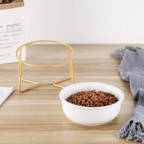 Ceramic Dog Bowls Elevated Tilted - Raised Dog Bowl with Metal Stand