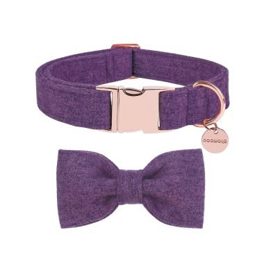 DOGWONG Cotton Dog Collar with Bow Light Blue Pet Collar Durable Adjustable for Medium Dogs