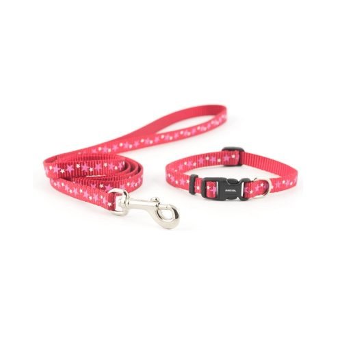 Ancol Small Bite Stars Collar (Adjusts 20-30 cm) and Lead ( 1m x 10 mm) Set Blue