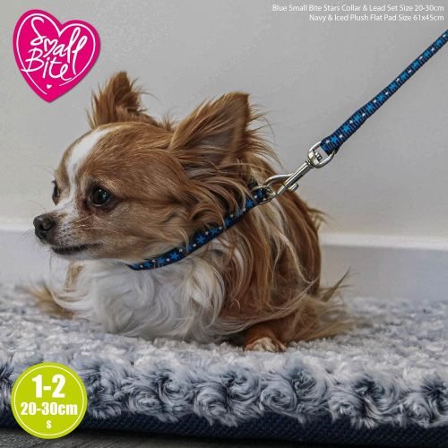 Ancol Small Bite Stars Collar (Adjusts 20-30 cm) and Lead ( 1m x 10 mm) Set Blue