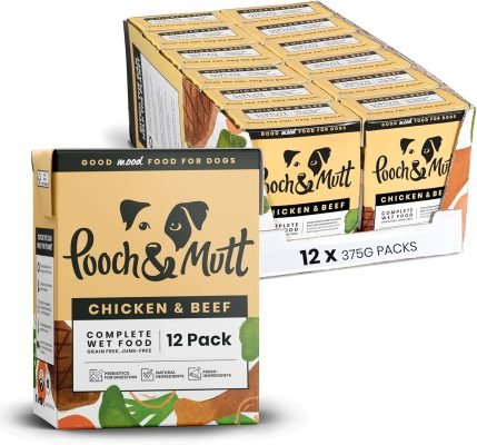 Pooch & Mutt – Chicken & Beef Pack of Complete Wet Dog Food, Dry Dog Food Topper, 12x375g
