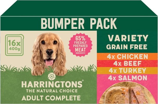 Harringtons Grain Free Hypoallergenic Wet Dog Food Variety Pack 16x400g – Chicken, Beef, Turkey & Salmon