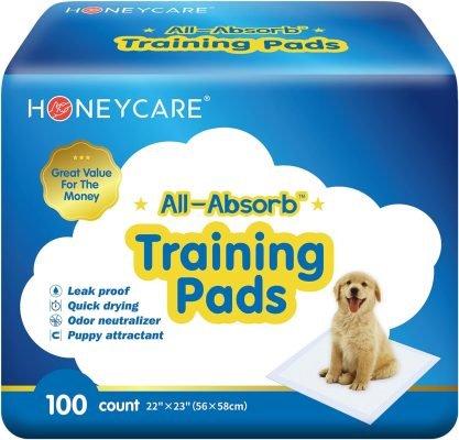 HONEY CARE All-Absorb, Large 22″ x 23″, 100 Count, Dog and Puppy Training Pads, Ultra Absorbent and Odor Eliminating