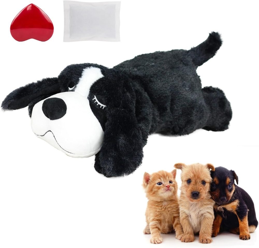 IFOYO Puppy Heartbeat Stuffed Toy, Puppy Calming Create Training Sleep Aid Behavioral Aid Dog Toys Pet Anxiety Relief and Calming Aid (Black)