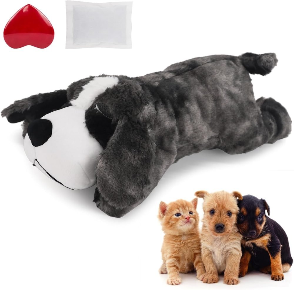 IFOYO Puppy Heartbeat Stuffed Toy, Puppy Calming Create Training Sleep Aid Behavioral Aid Dog Toys Pet Anxiety Relief and Calming Aid (Black)