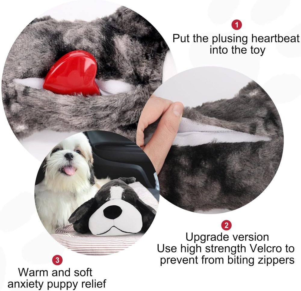 IFOYO Puppy Heartbeat Stuffed Toy, Puppy Calming Create Training Sleep Aid Behavioral Aid Dog Toys Pet Anxiety Relief and Calming Aid (Black)