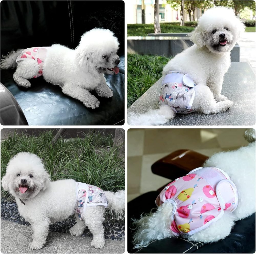COMSLE Dog Nappies Female X Small 3 Pack, Dog Period Heat Pants in Season, Super Absorbent & Adjustable Sanitary Reusable Doggy Puppy Diapers