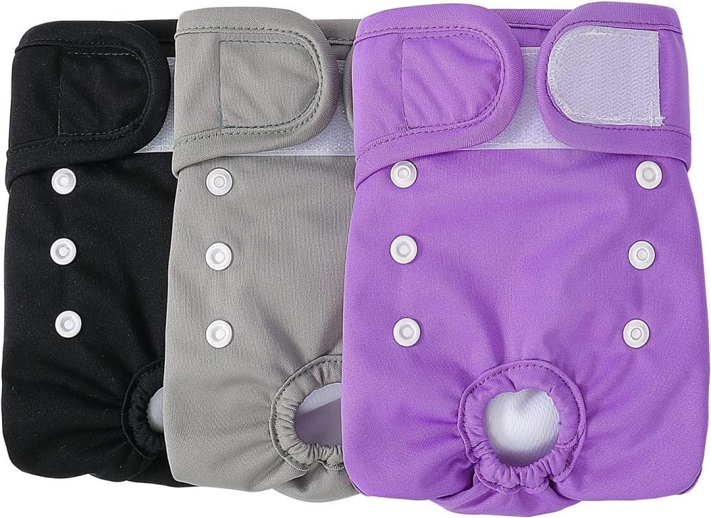 COMSLE Dog Nappies Female X Small 3 Pack, Dog Period Heat Pants in Season, Super Absorbent & Adjustable Sanitary Reusable Doggy Puppy Diapers