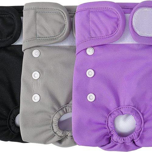 COMSLE Dog Nappies Female X Small 3 Pack, Dog Period Heat Pants in Season, Super Absorbent & Adjustable Sanitary Reusable Doggy Puppy Diapers