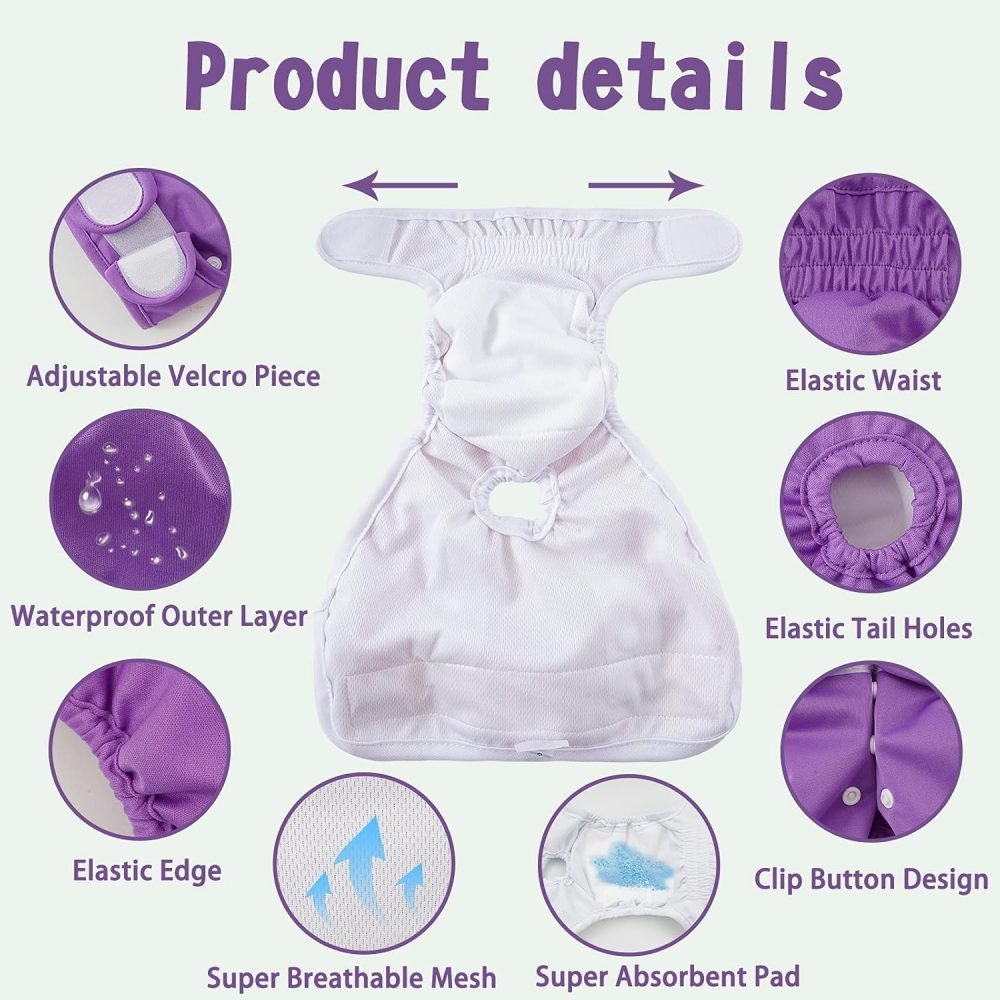 COMSLE Dog Nappies Female X Small 3 Pack, Dog Period Heat Pants in Season, Super Absorbent & Adjustable Sanitary Reusable Doggy Puppy Diapers
