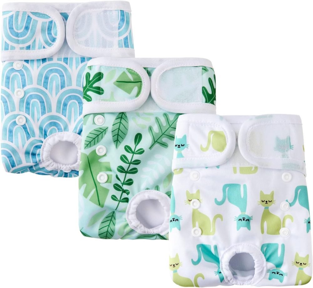COMSLE Dog Nappies Female X Small 3 Pack, Dog Period Heat Pants in Season, Super Absorbent & Adjustable Sanitary Reusable Doggy Puppy Diapers