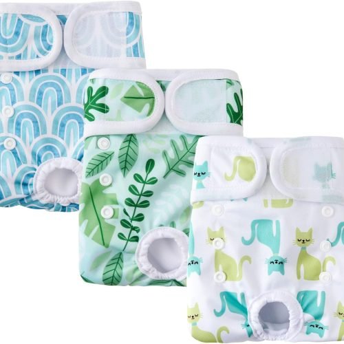 COMSLE Dog Nappies Female X Small 3 Pack, Dog Period Heat Pants in Season, Super Absorbent & Adjustable Sanitary Reusable Doggy Puppy Diapers