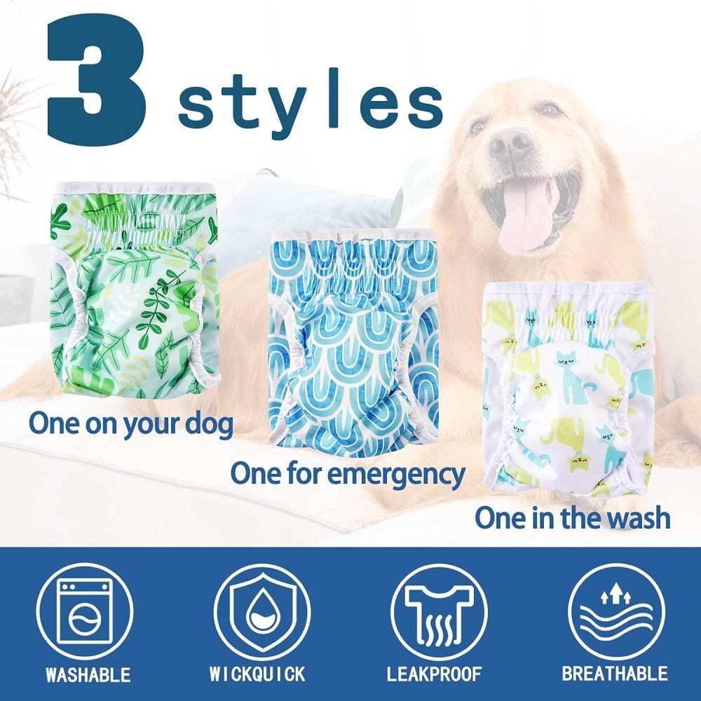 COMSLE Dog Nappies Female X Small 3 Pack, Dog Period Heat Pants in Season, Super Absorbent & Adjustable Sanitary Reusable Doggy Puppy Diapers