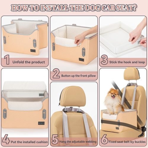 PETSFIT Small Dog Car Seat with Safety Belt Attachment Buckles