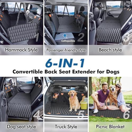 Hopidogie Back Seat Extender for Dogs, Detachable Hard Bottom Dog Car Seat Cover Supports 330lb