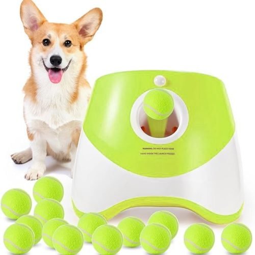 Grezea Automatic Dog Ball Launcher, Puppy Ball Thrower Machine with 10-30 Ft Launch Distance