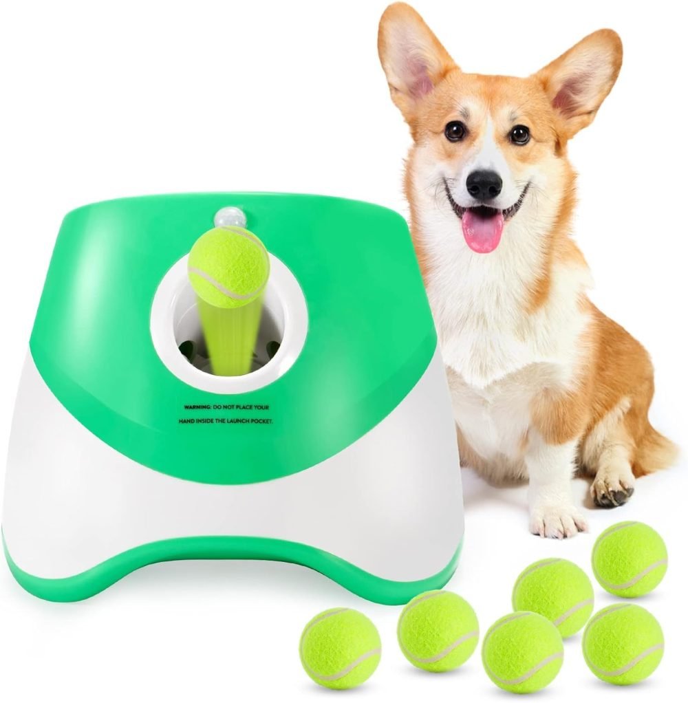 Grezea Automatic Dog Ball Launcher, Puppy Ball Thrower Machine with 10-30 Ft Launch Distance