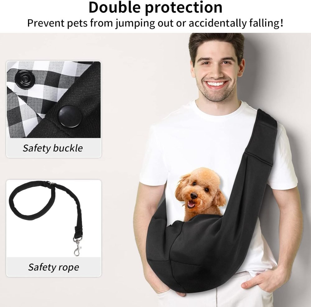 Sarsumir Dog Carrier Bag Dog Sling, Hand Free Pet Carrier for Small Medium Cat Dog, Puppy Carrier with Adjustable Shoulder Strap Puppy Sling for Travel Walking Shopping, Black