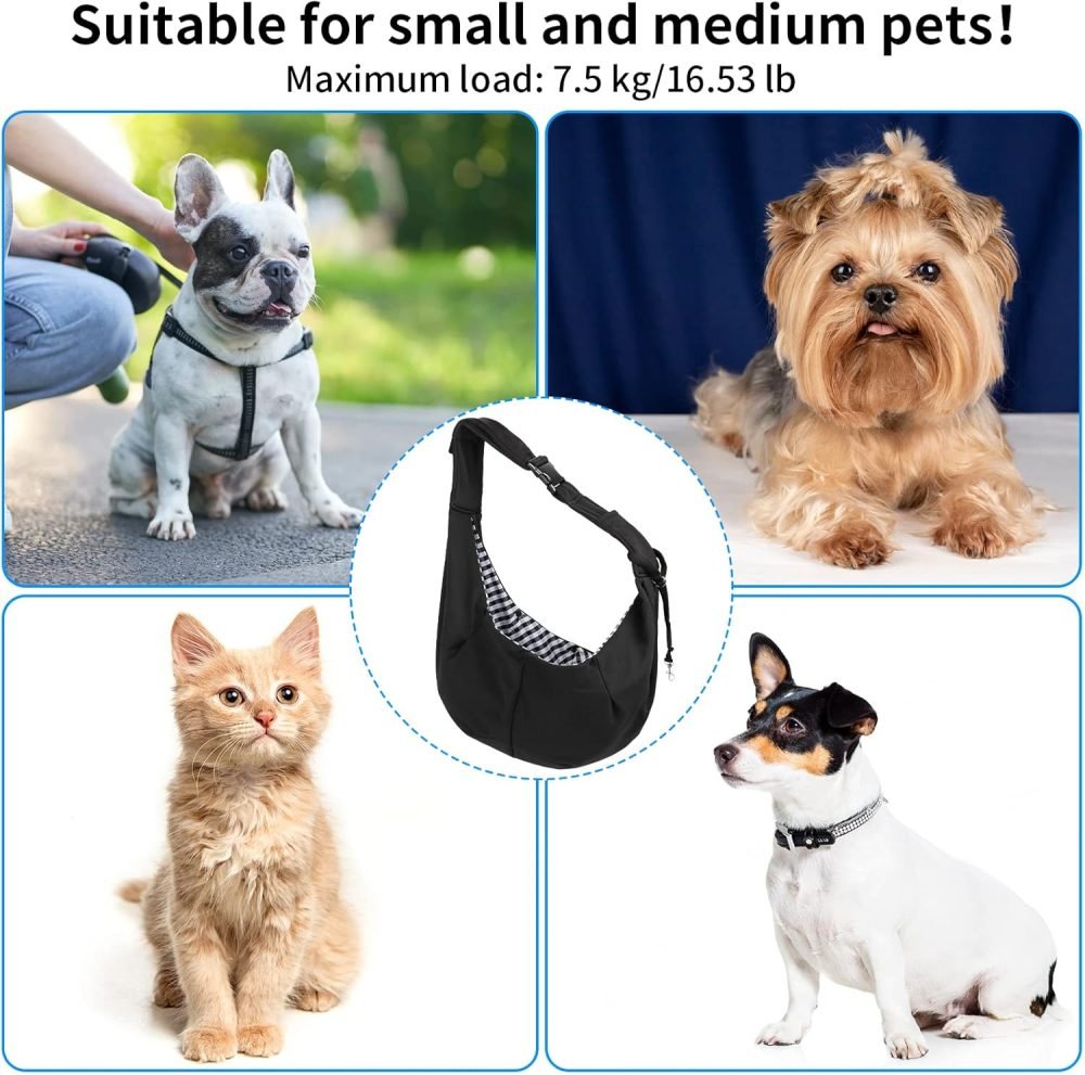 Sarsumir Dog Carrier Bag Dog Sling, Hand Free Pet Carrier for Small Medium Cat Dog, Puppy Carrier with Adjustable Shoulder Strap Puppy Sling for Travel Walking Shopping, Black