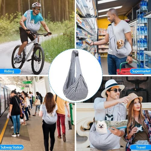 Sarsumir Dog Carrier Bag Dog Sling, Hand Free Pet Carrier for Small Medium Cat Dog, Puppy Carrier with Adjustable Shoulder Strap Puppy Sling for Travel Walking Shopping, Black