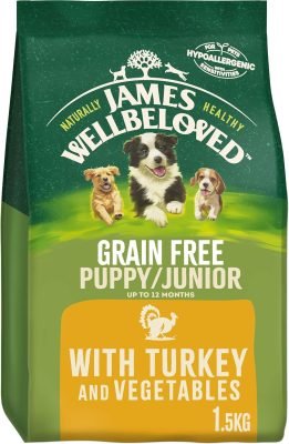 James Wellbeloved Junior Grain-Free Turkey & Vegetables 1.5 kg Bag, Hypoallergenic Dry Dog Food for Puppies