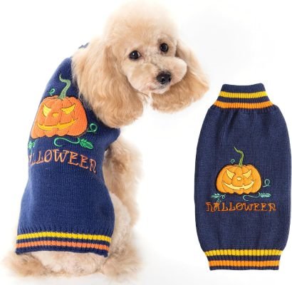 Dog Halloween Jumper Pet Dog Sweater Knitted Dog Pumpkin Costume
