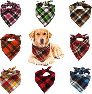 Dog Bandana, VIPITH 8 Pack Plaid Bibs Scarf, Washable Reversible