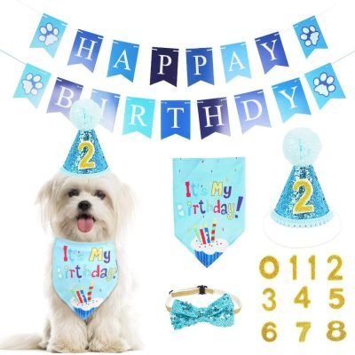 WOVTE Dog Birthday Bandana Hat Banner Set