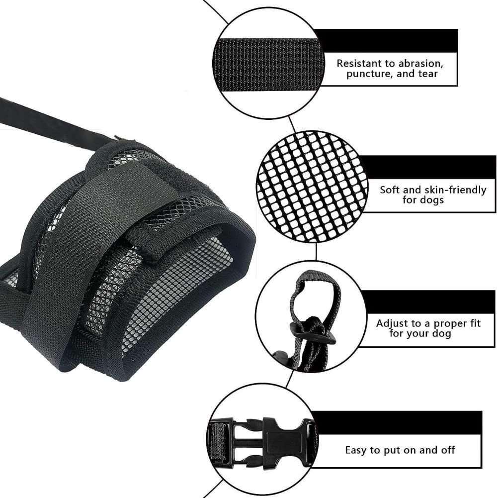 YAODHAOD Nylon Mesh Breathable Dog Mouth Cover, Quick Fit Dog Muzzle with Adjustable Straps