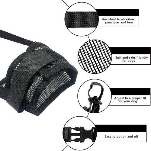 YAODHAOD Nylon Mesh Breathable Dog Mouth Cover, Quick Fit Dog Muzzle with Adjustable Straps
